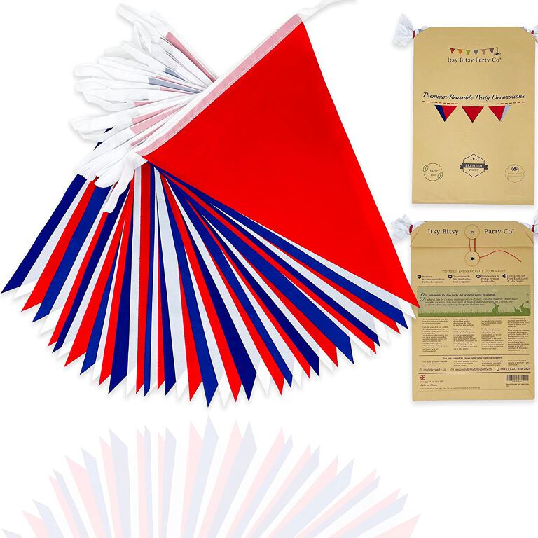 Red, white and blue triangular bunting - approx 14m
