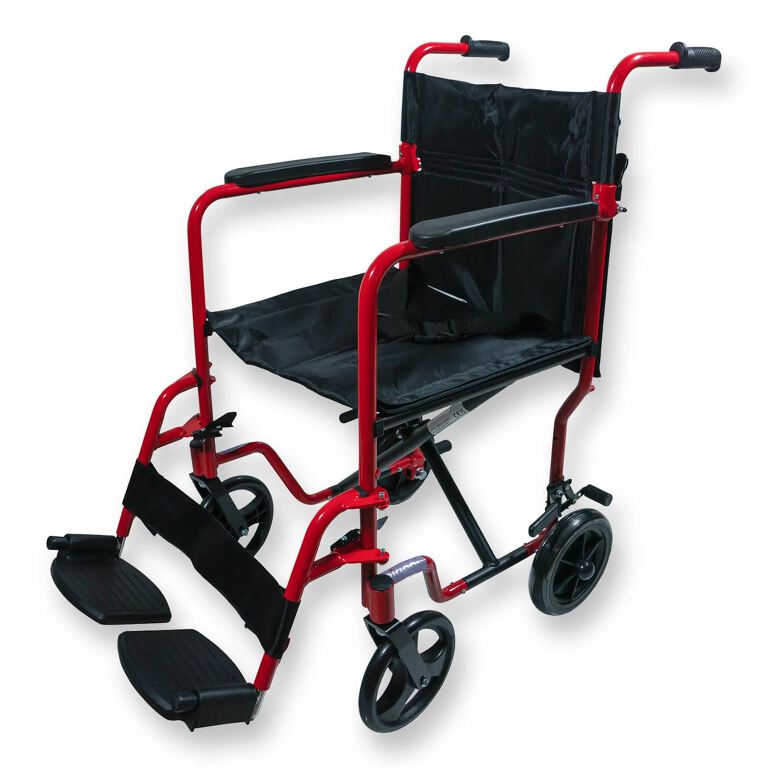 Aluminium Compact Transit Wheelchair - Red
