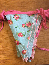 Bunting #1 - pink cord & pale blue floral