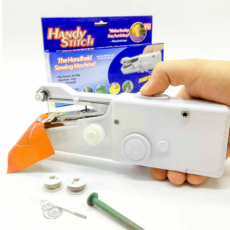 Handheld, cordless sewing machine