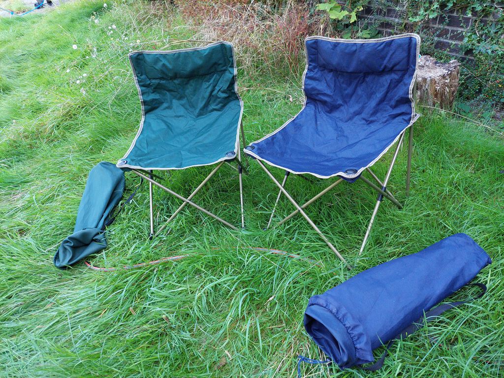 Camping chairs (x2), blue/green