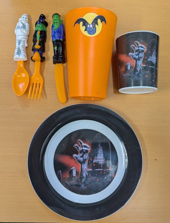 Halloween Plates, cutlery, mugs